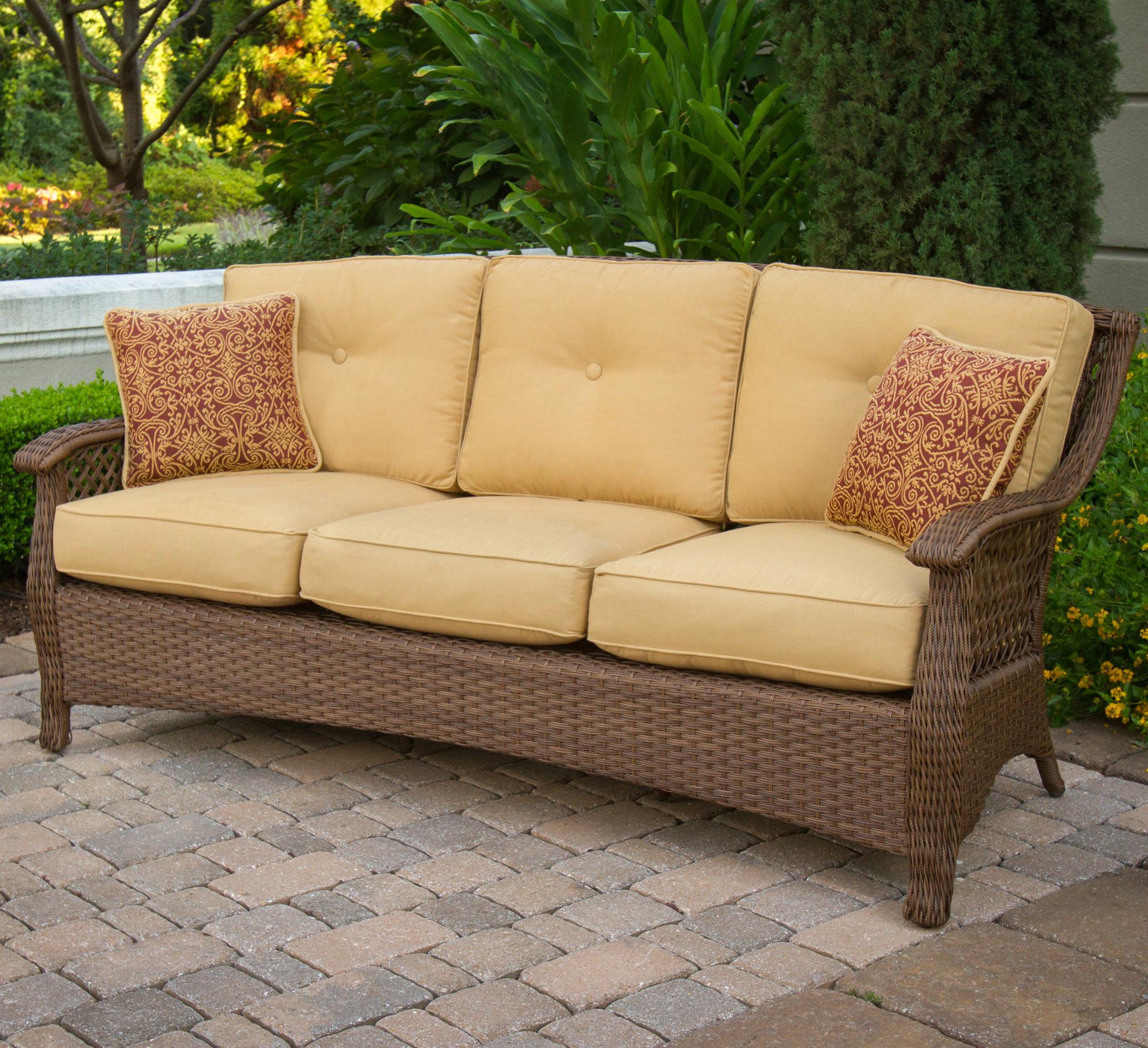 Agio Veranda Outdoor Cushioned Sofa with Scored Wicker Weave Find